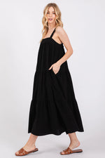 PinkBlush Black Tiered Midi Dress - 