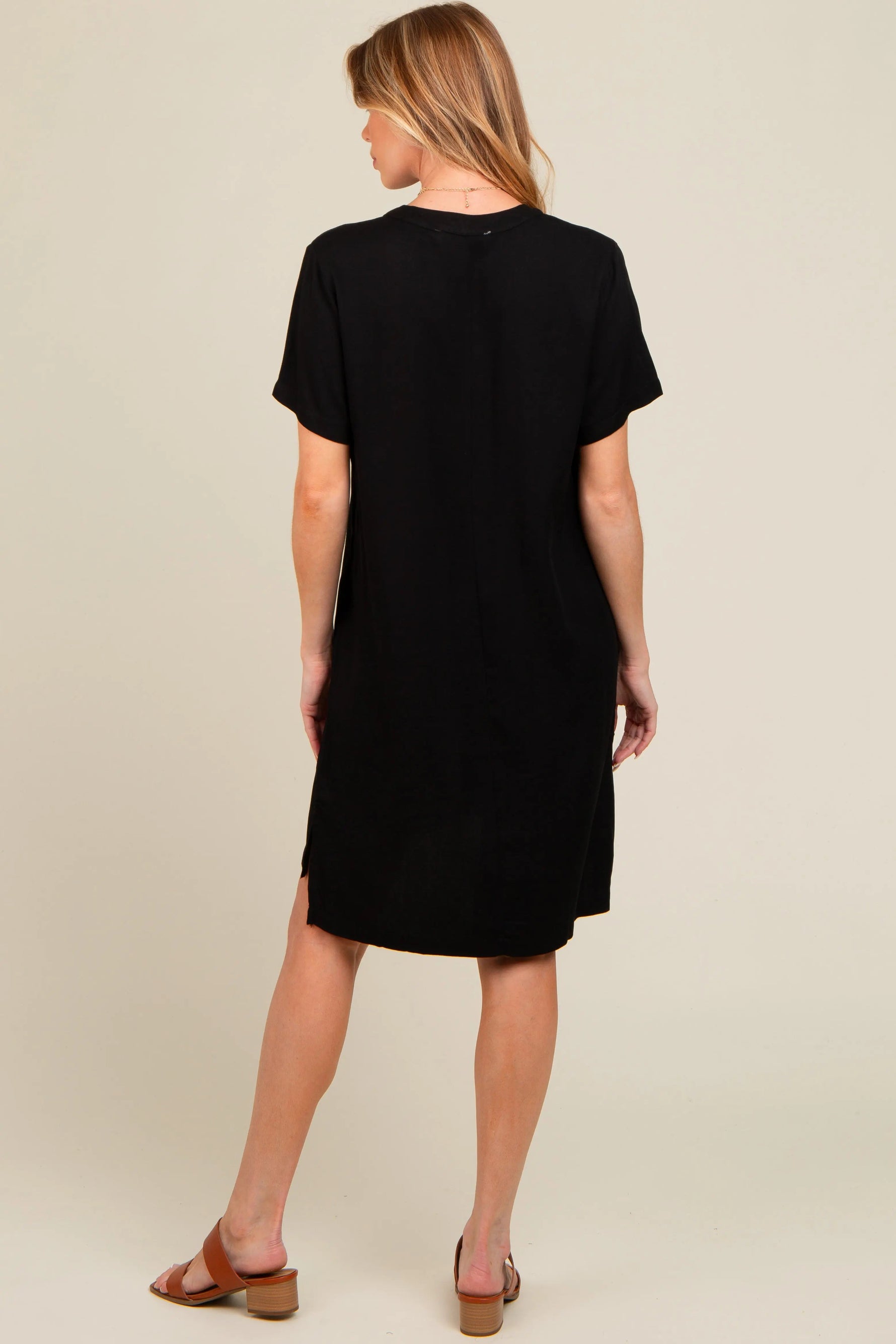 PinkBlush Black V - Neck Basic Maternity Shirt Dress - 