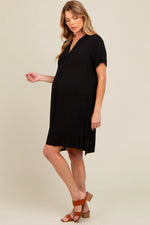 PinkBlush Black V - Neck Basic Maternity Shirt Dress - 