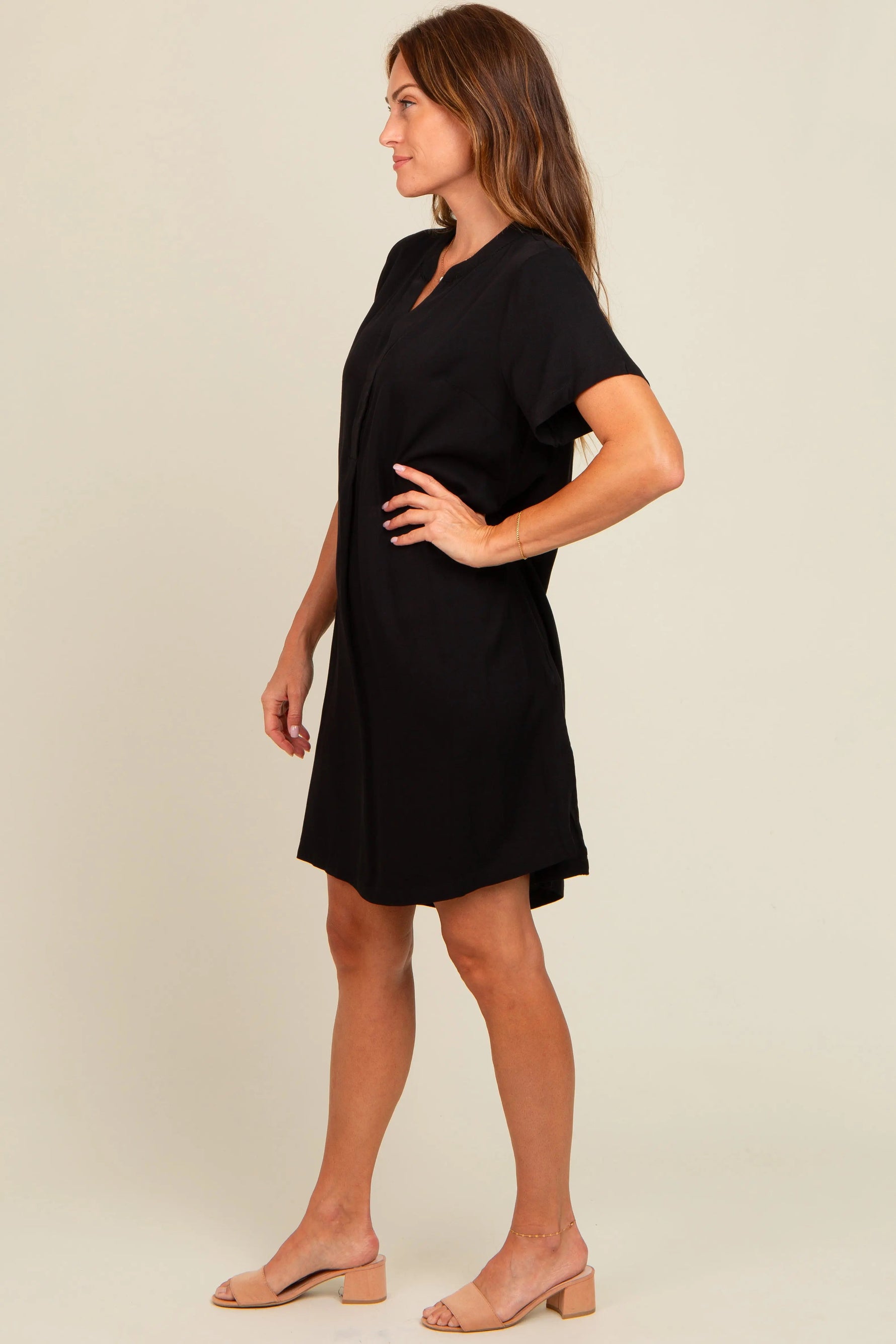 PinkBlush Black V - Neck Basic Shirt Dress - 