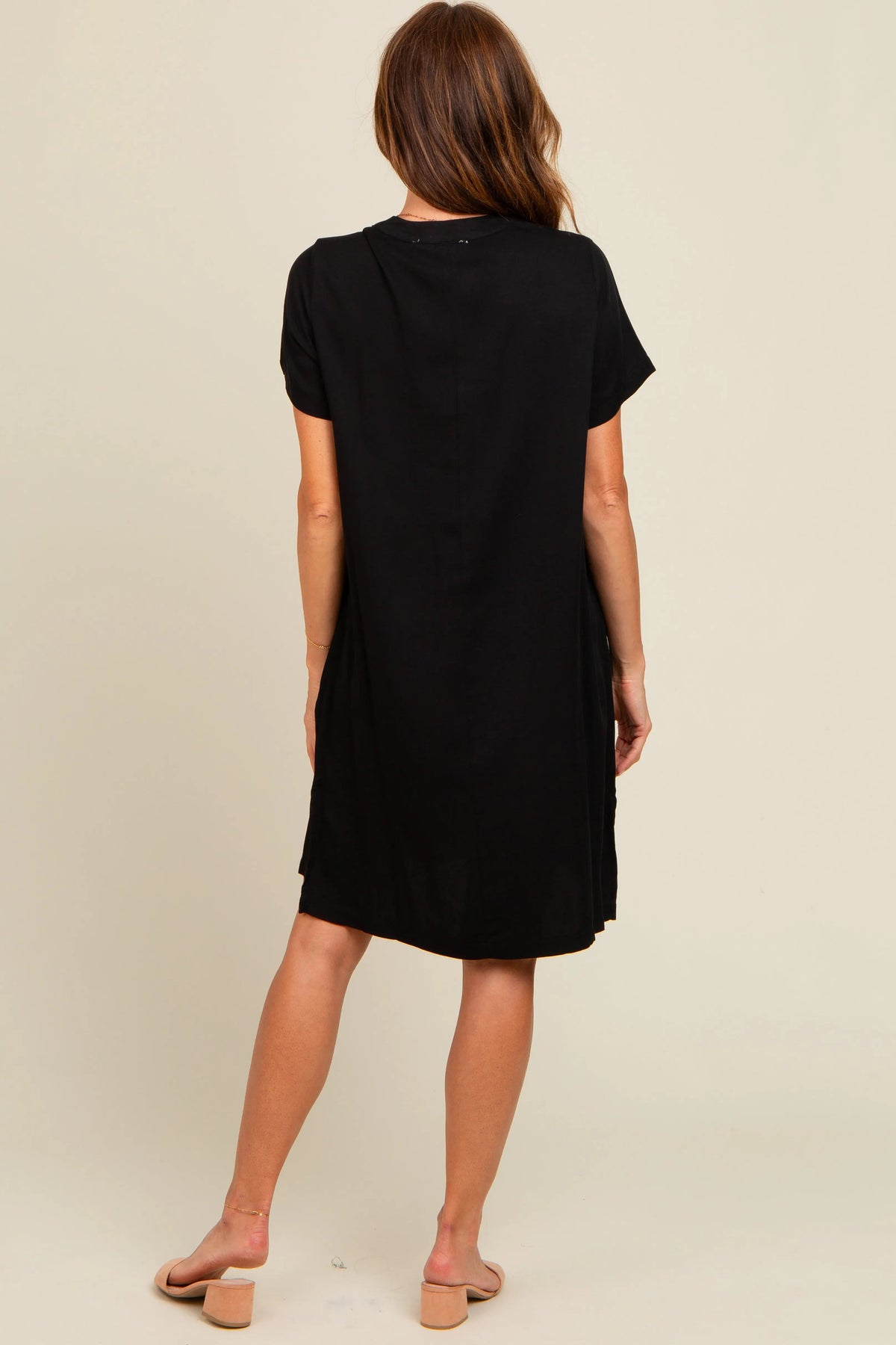 PinkBlush Black V - Neck Basic Shirt Dress - 