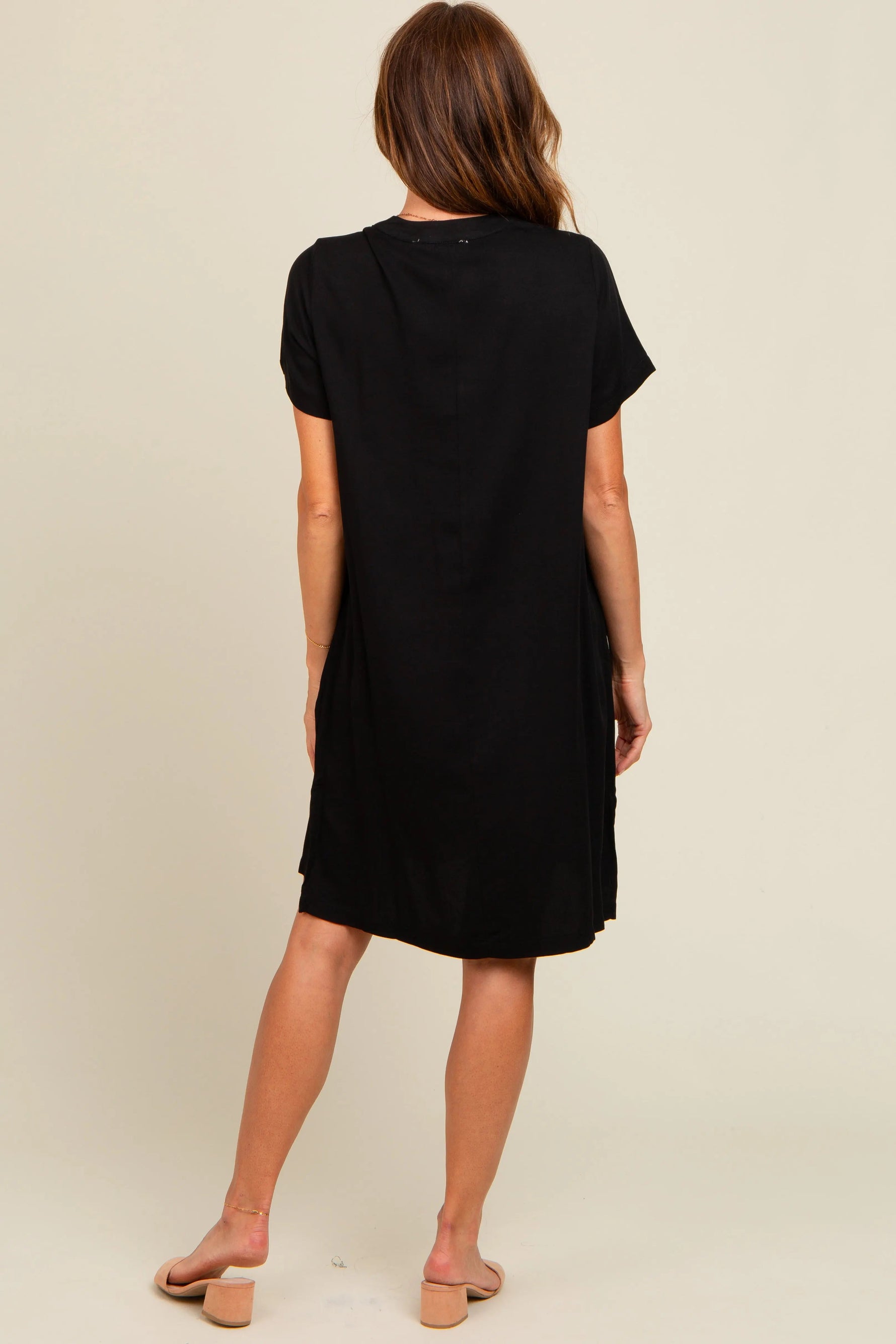 PinkBlush Black V - Neck Basic Shirt Dress - 