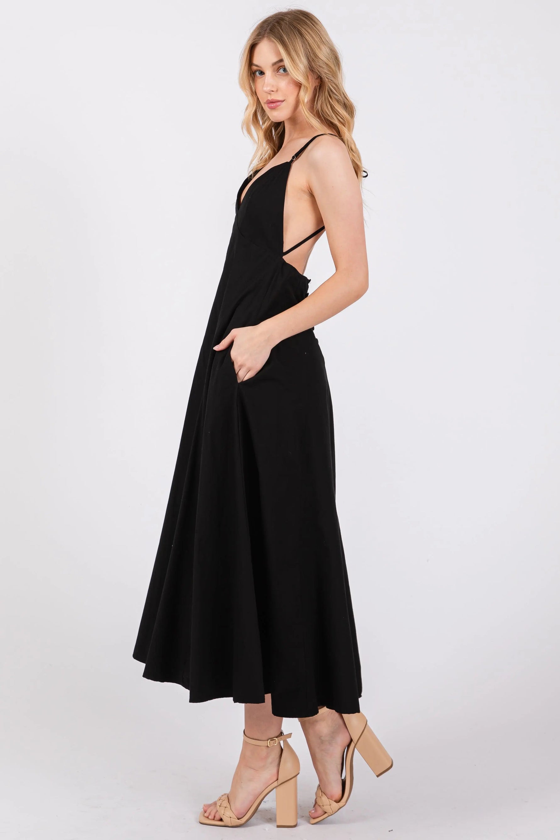 PinkBlush Black V - Neck Maxi Dress - 
