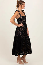 PinkBlush Black Velvet Lace Shoulder Bow Maxi Dress - 