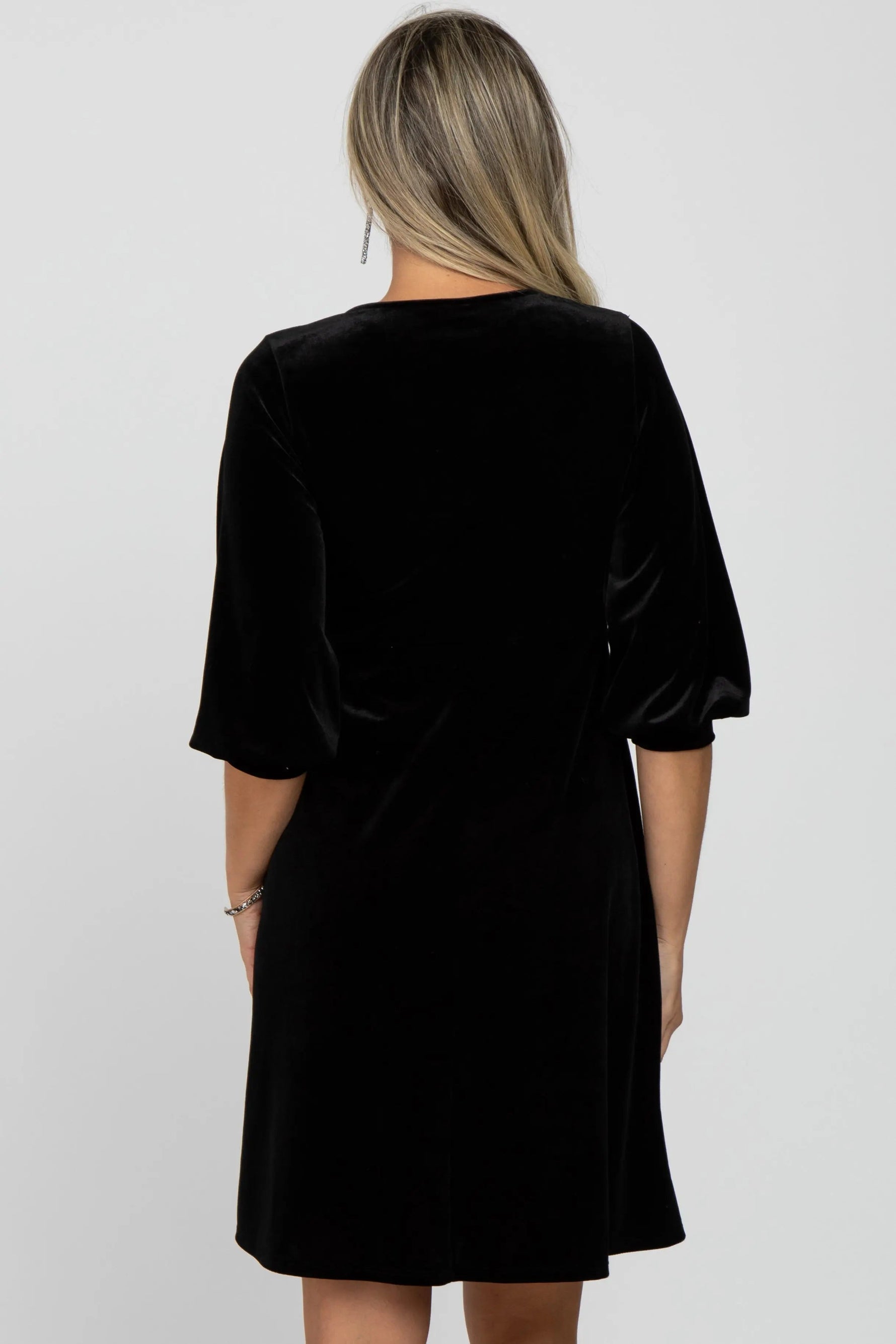 PinkBlush Black Velvet Wrap Front Babydoll Maternity Dress - 