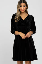 PinkBlush Black Velvet Wrap Front Babydoll Maternity Dress - 