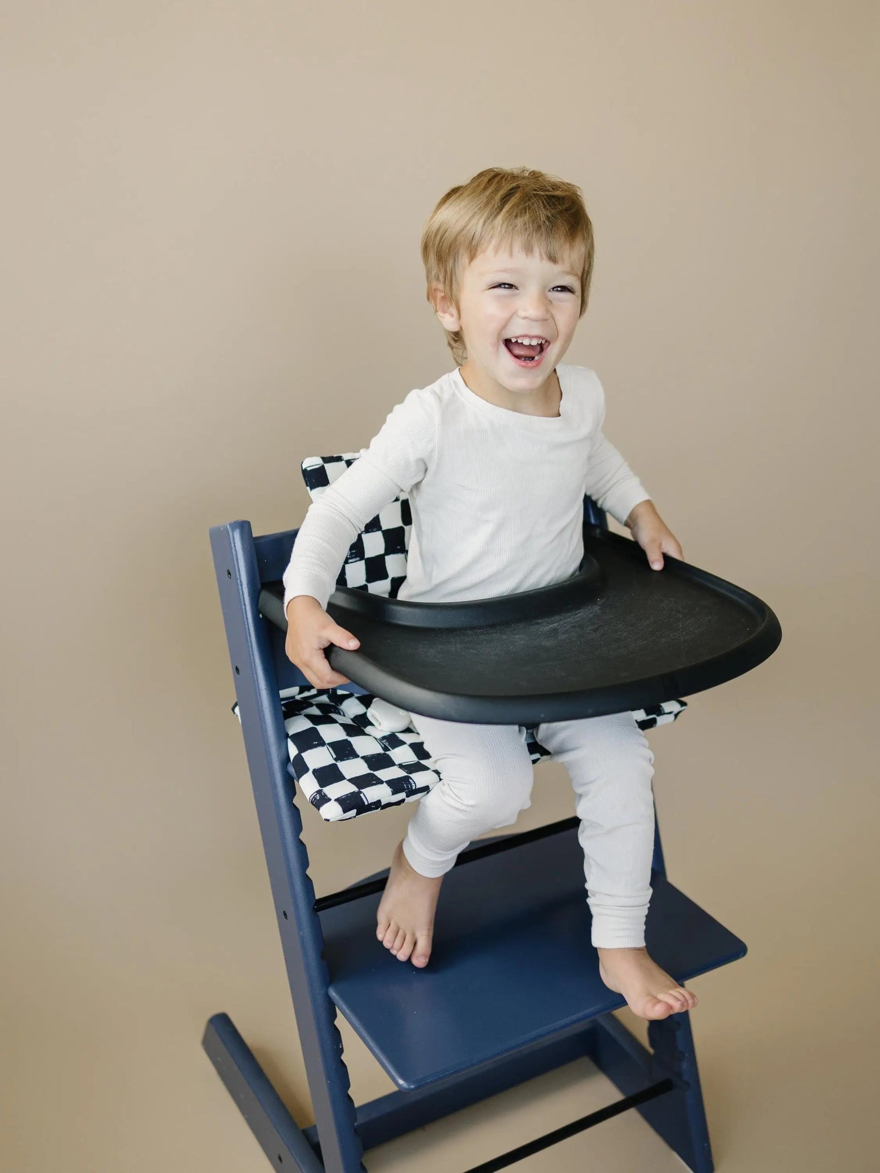 Little Joy Co. Black & White Checkered Highchair Cushion - Wipeable Stokke Tripp Trapp Cover - 
