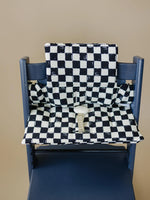 Little Joy Co. Black & White Checkered Highchair Cushion - Wipeable Stokke Tripp Trapp Cover - 