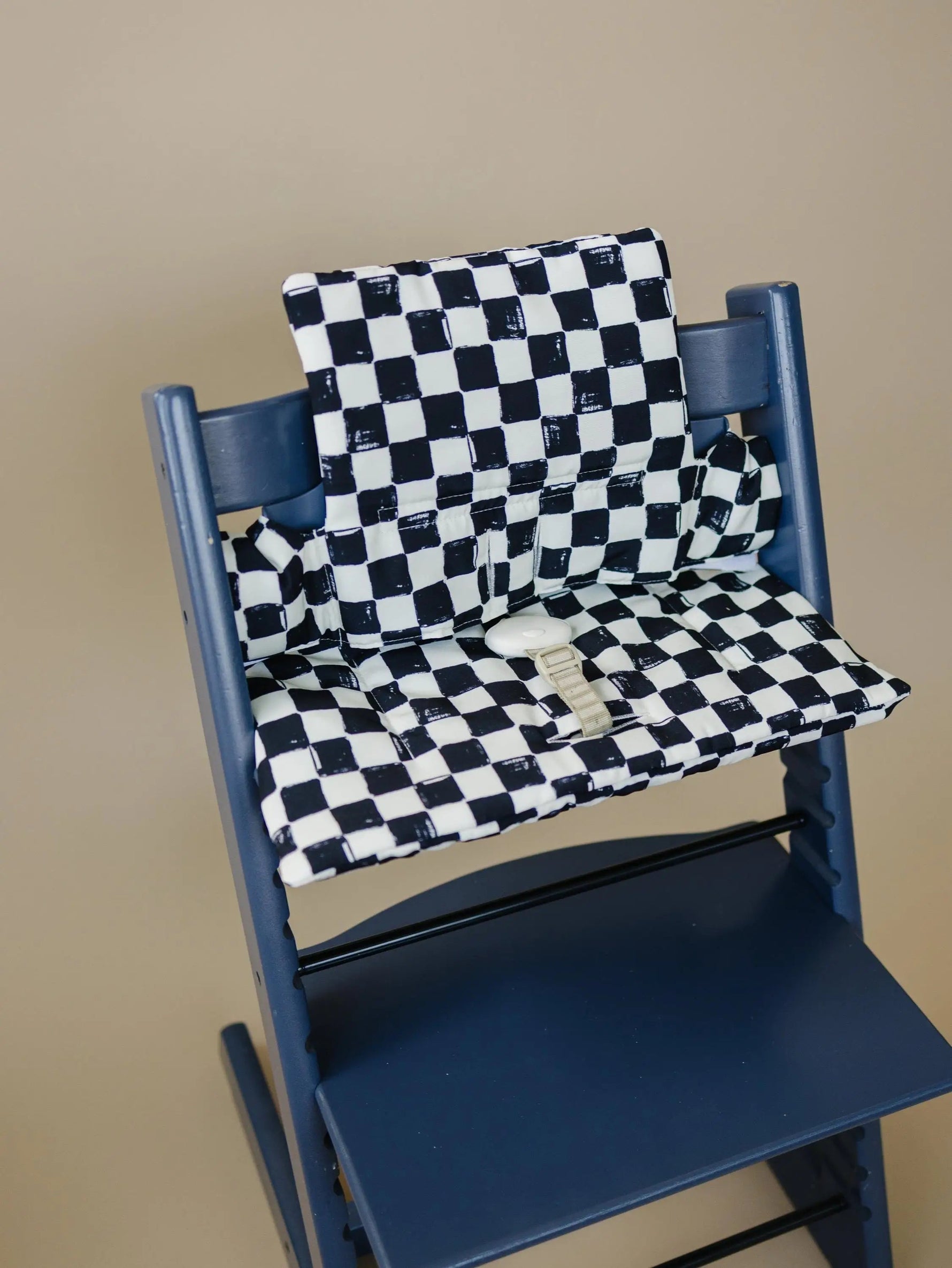 Little Joy Co. Black & White Checkered Highchair Cushion - Wipeable Stokke Tripp Trapp Cover - 