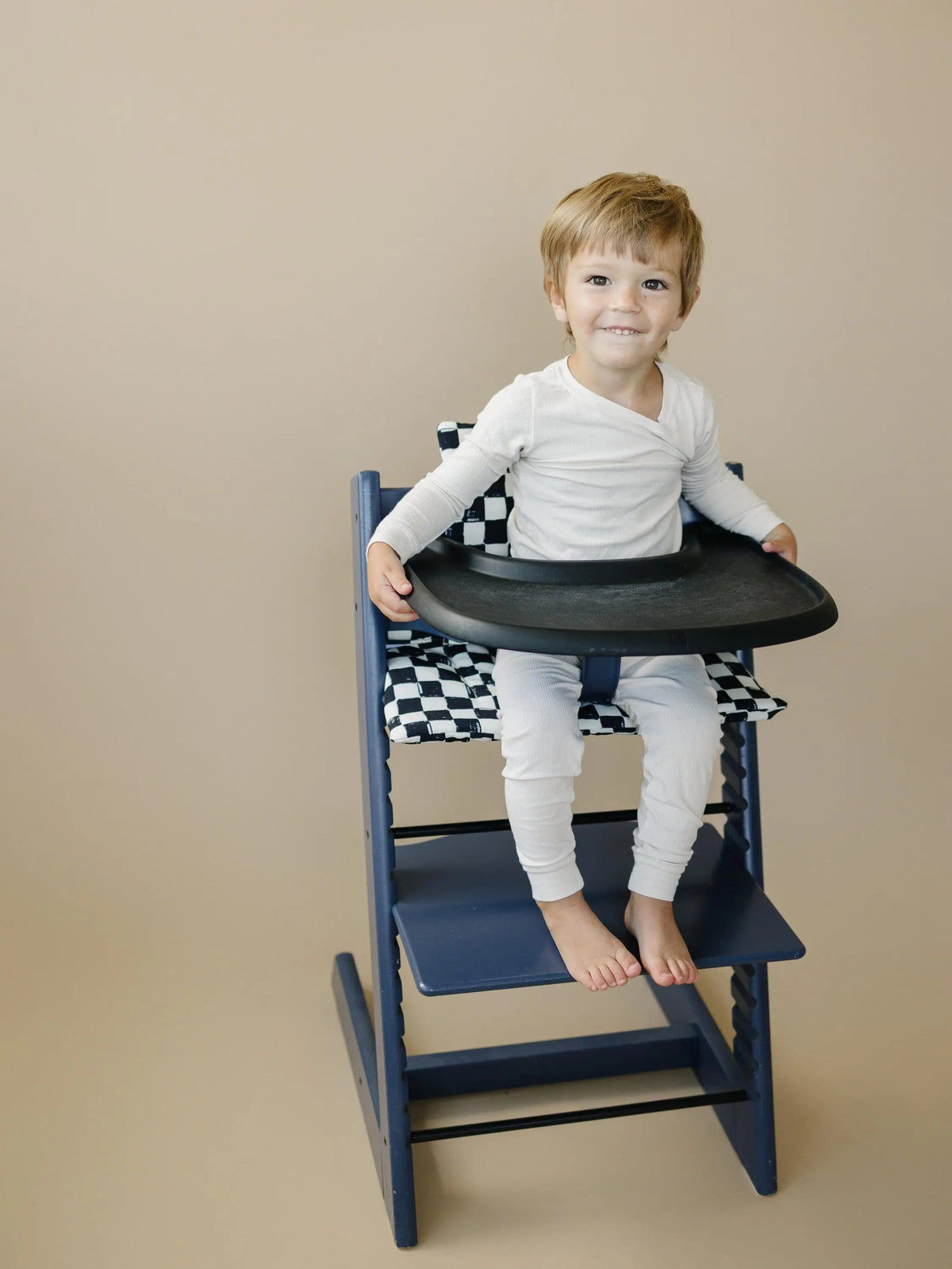Little Joy Co. Black & White Checkered Highchair Cushion - Wipeable Stokke Tripp Trapp Cover - 