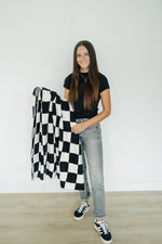 Mebie Baby Black + White Checkered Plush Blanket - 
