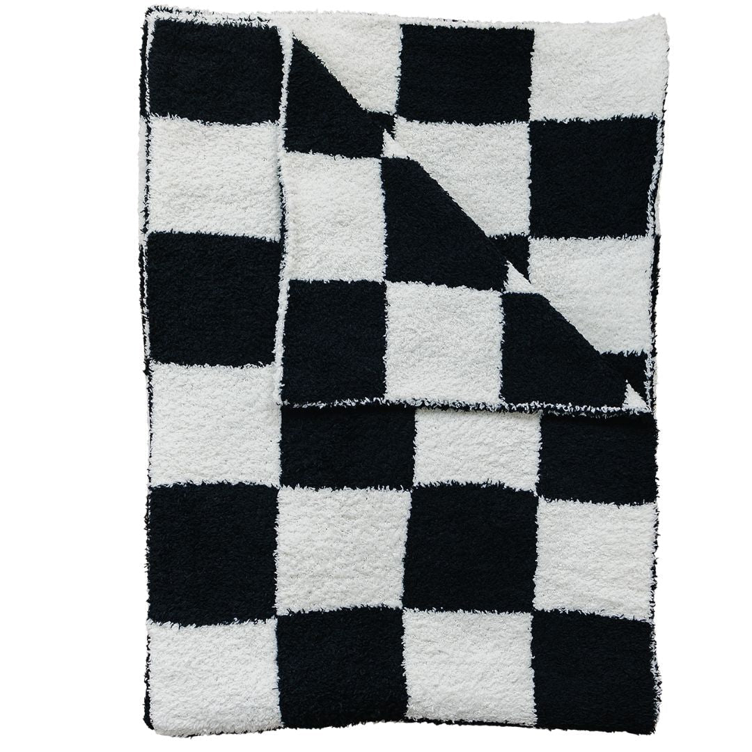 Mebie Baby Black + White Checkered Plush Blanket - 