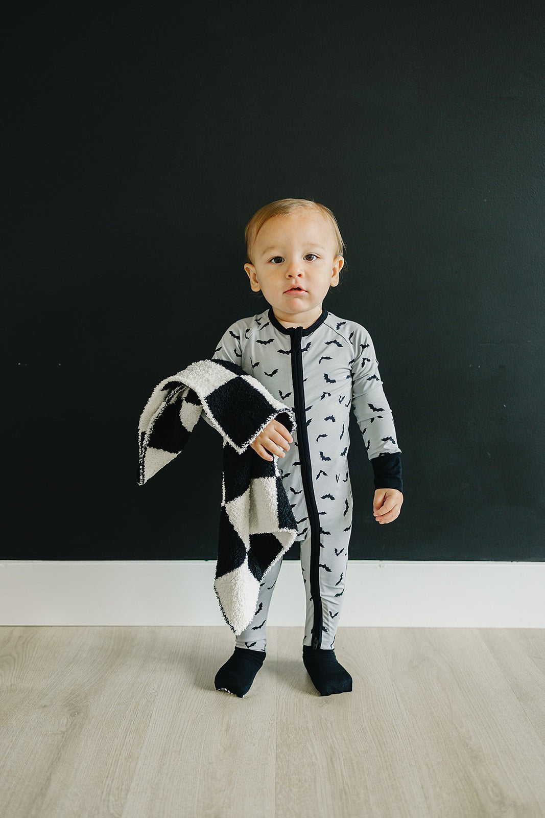 Mebie Baby Black + White Checkered Plush Blanket - 