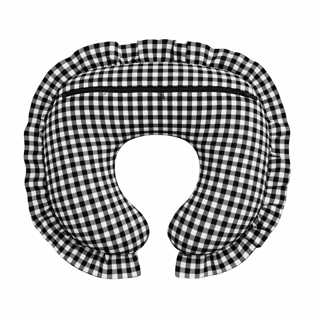 Little Mae & Co Black White Gingham Ruffle Nursing Pillow Cover - 