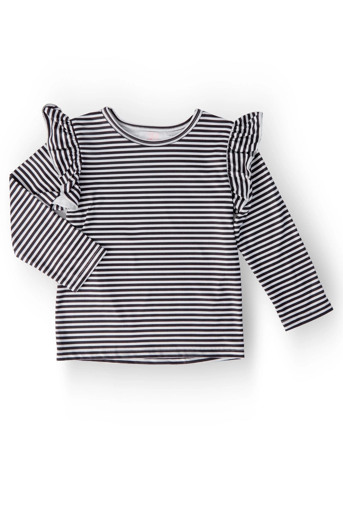 Mila & Rose ® Black & White Stripe L/S Ruffle Tee - 