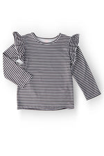 Mila & Rose ® Black & White Stripe L/S Ruffle Tee - 