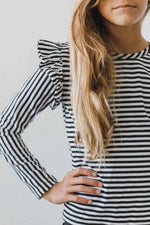 Mila & Rose ® Black & White Stripe L/S Ruffle Tee - 