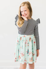 Mila & Rose ® Black & White Stripe L/S Ruffle Tee - 
