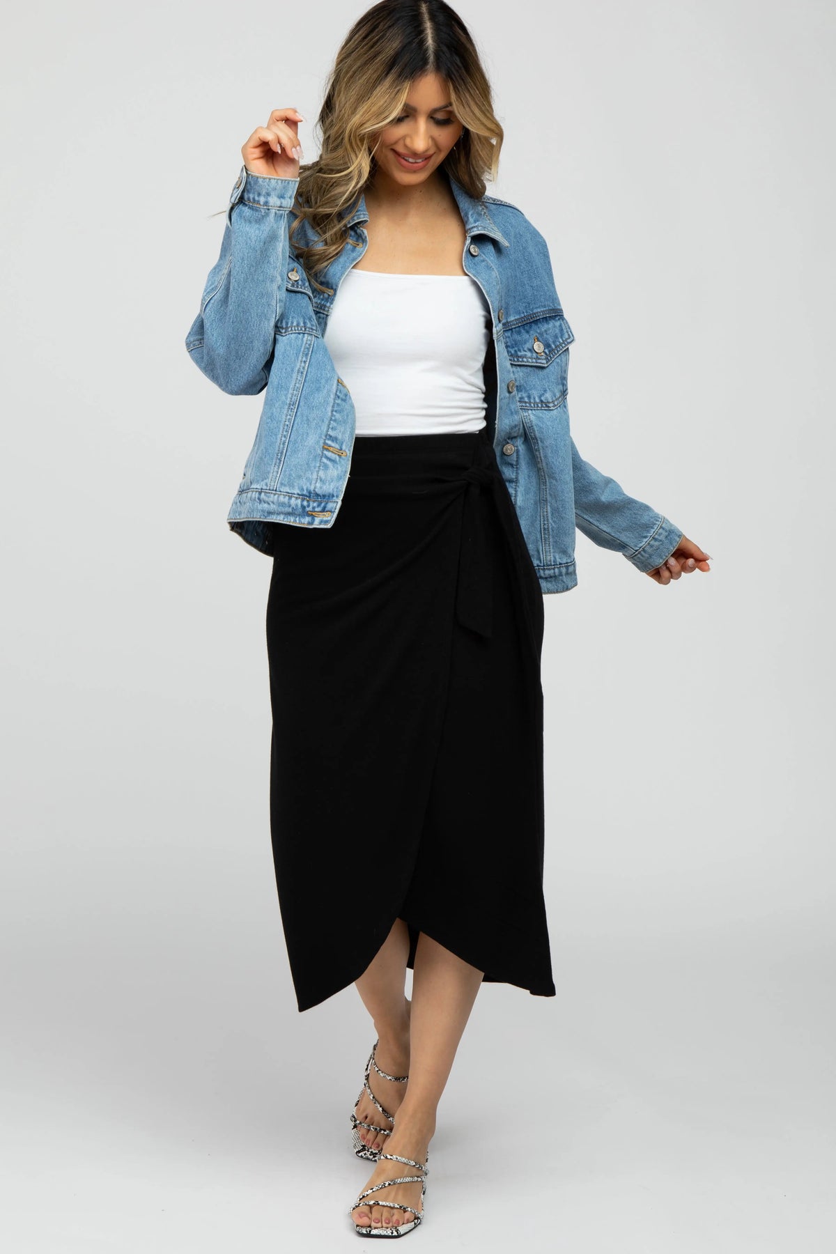 PinkBlush Black Wrap Maternity Midi Skirt - 