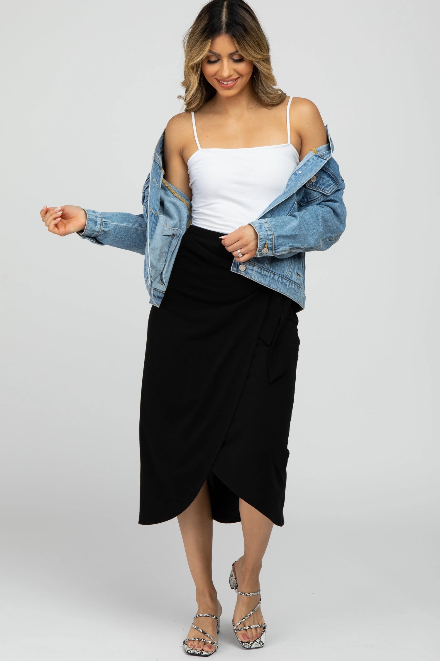 PinkBlush Black Wrap Midi Skirt - 
