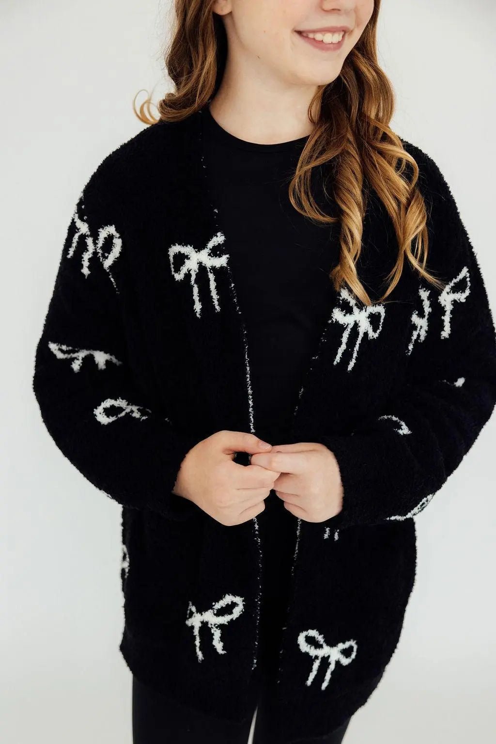 Mila & Rose ® Black/Coconut Bow Cozy Cardigan - 