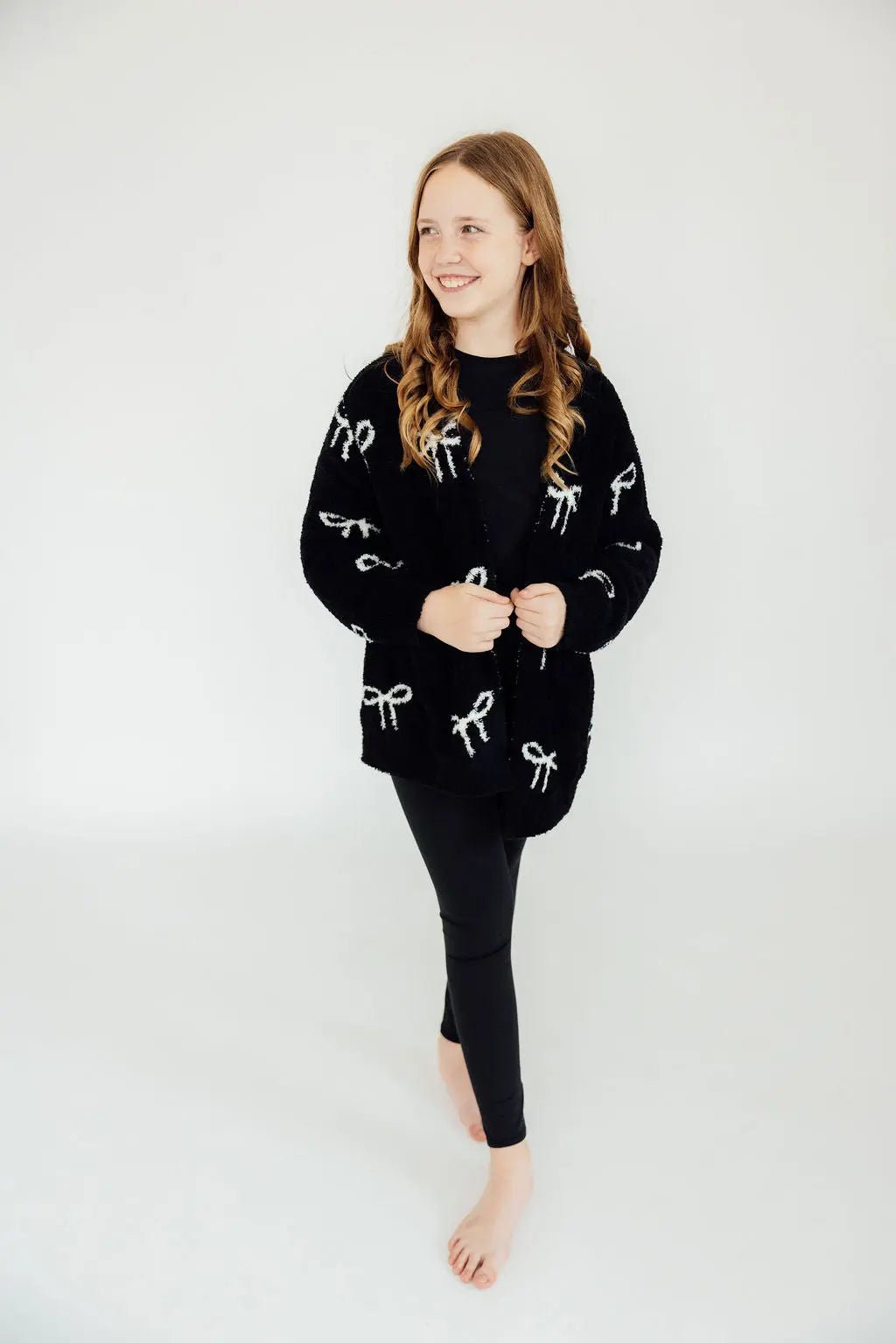 Mila & Rose ® Black/Coconut Bow Cozy Cardigan - 