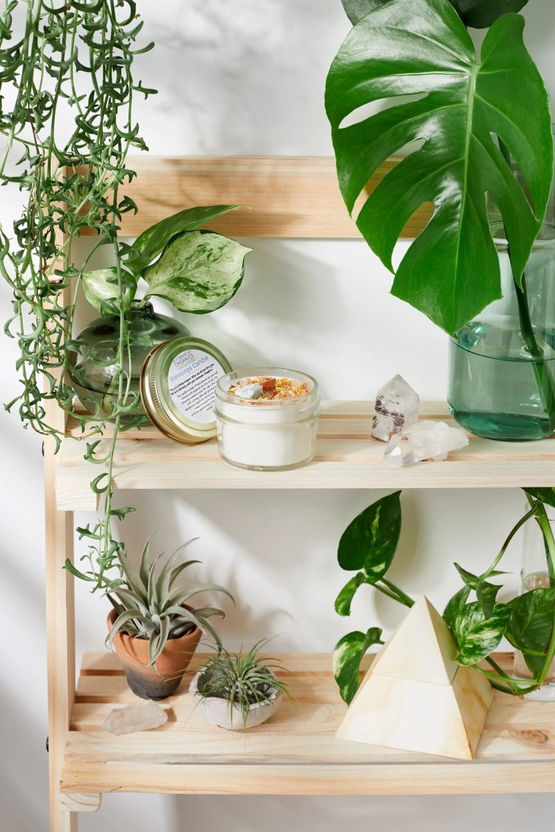 Butter Me Up Organics Blessings Intention Candle with Crystals and Essential Oils for Positive Vibes - 