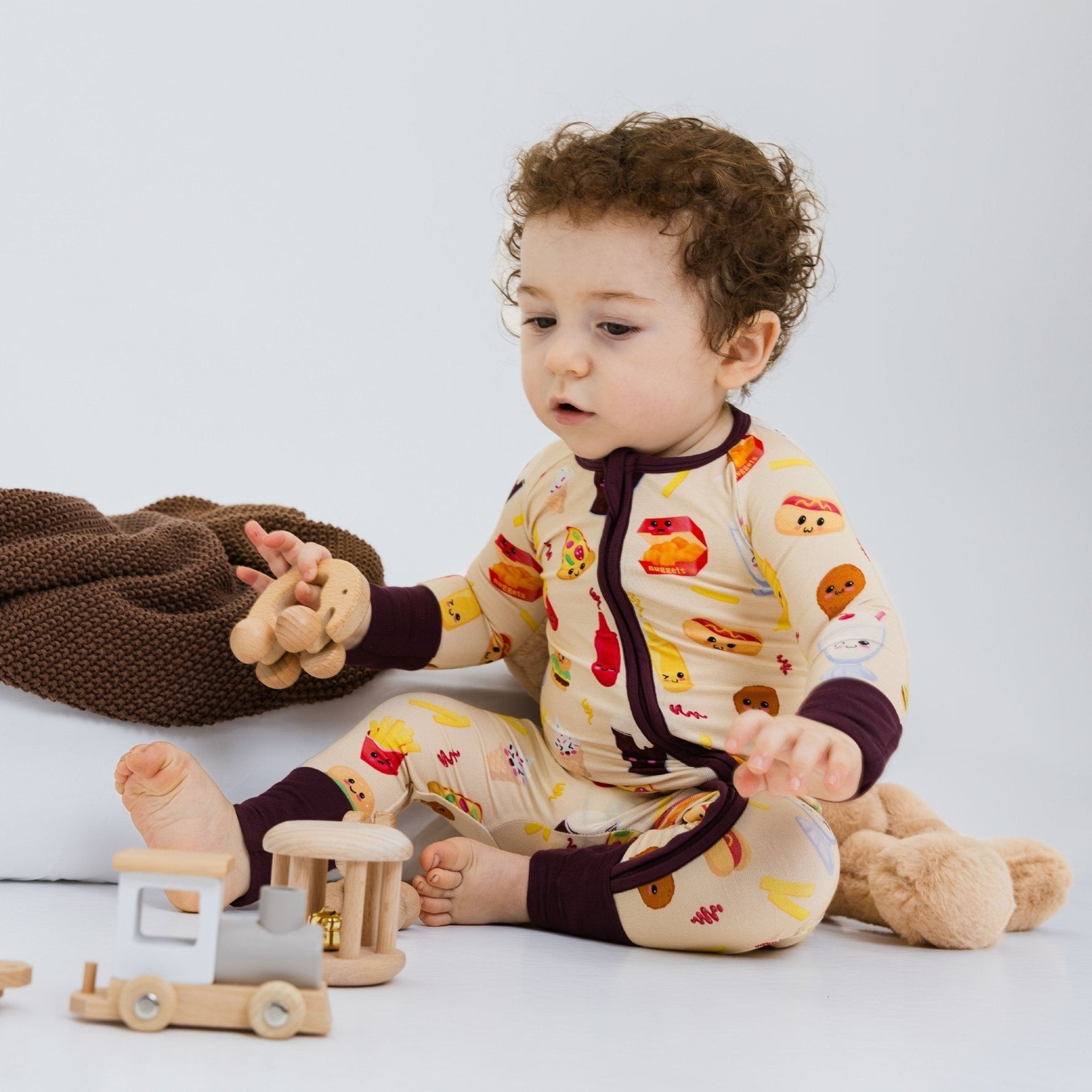 Bam & Stitch Blissful Bites Bamboo Convertible Romper | Fast Food Print Sleeper - 