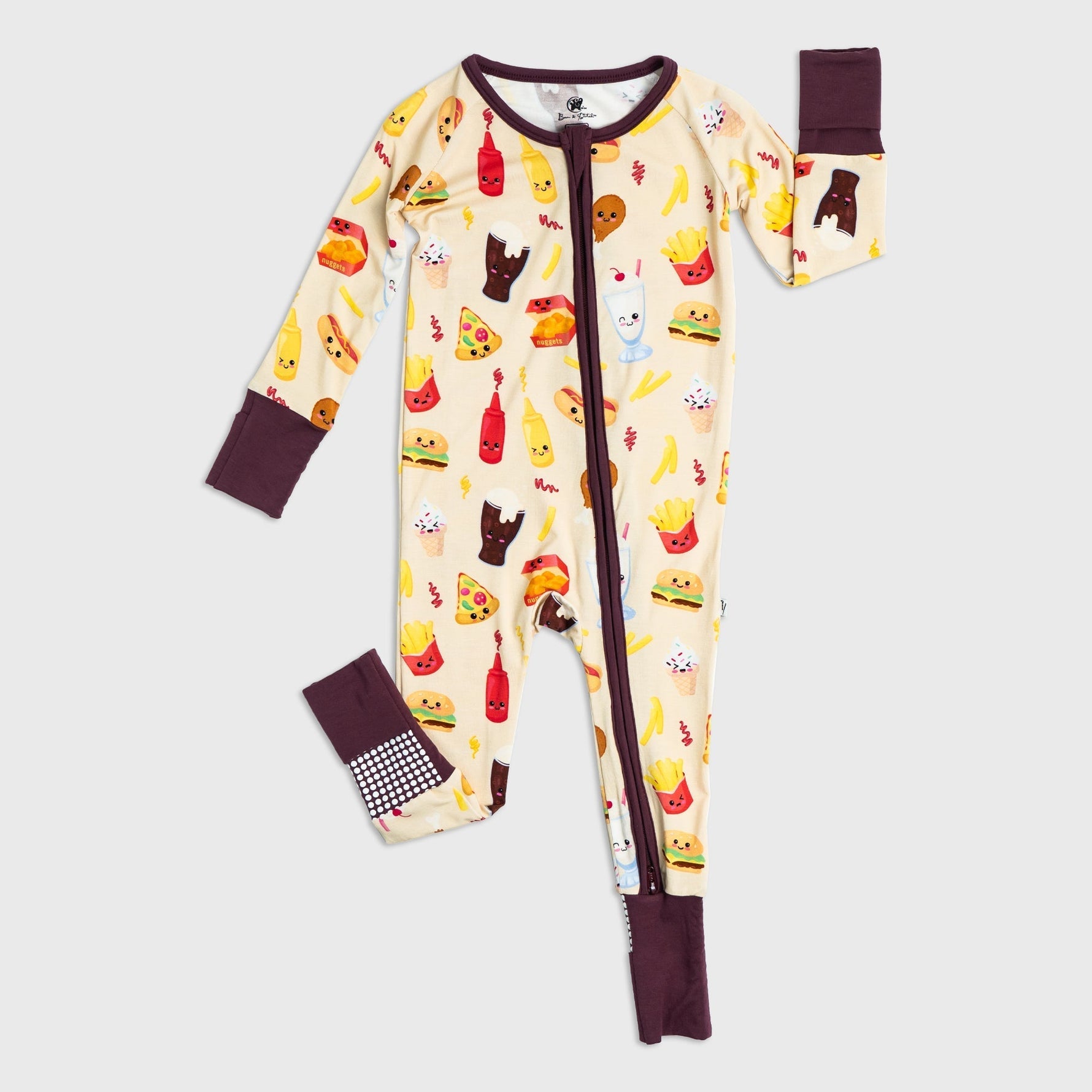 Bam & Stitch Blissful Bites Bamboo Convertible Romper | Fast Food Print Sleeper - 