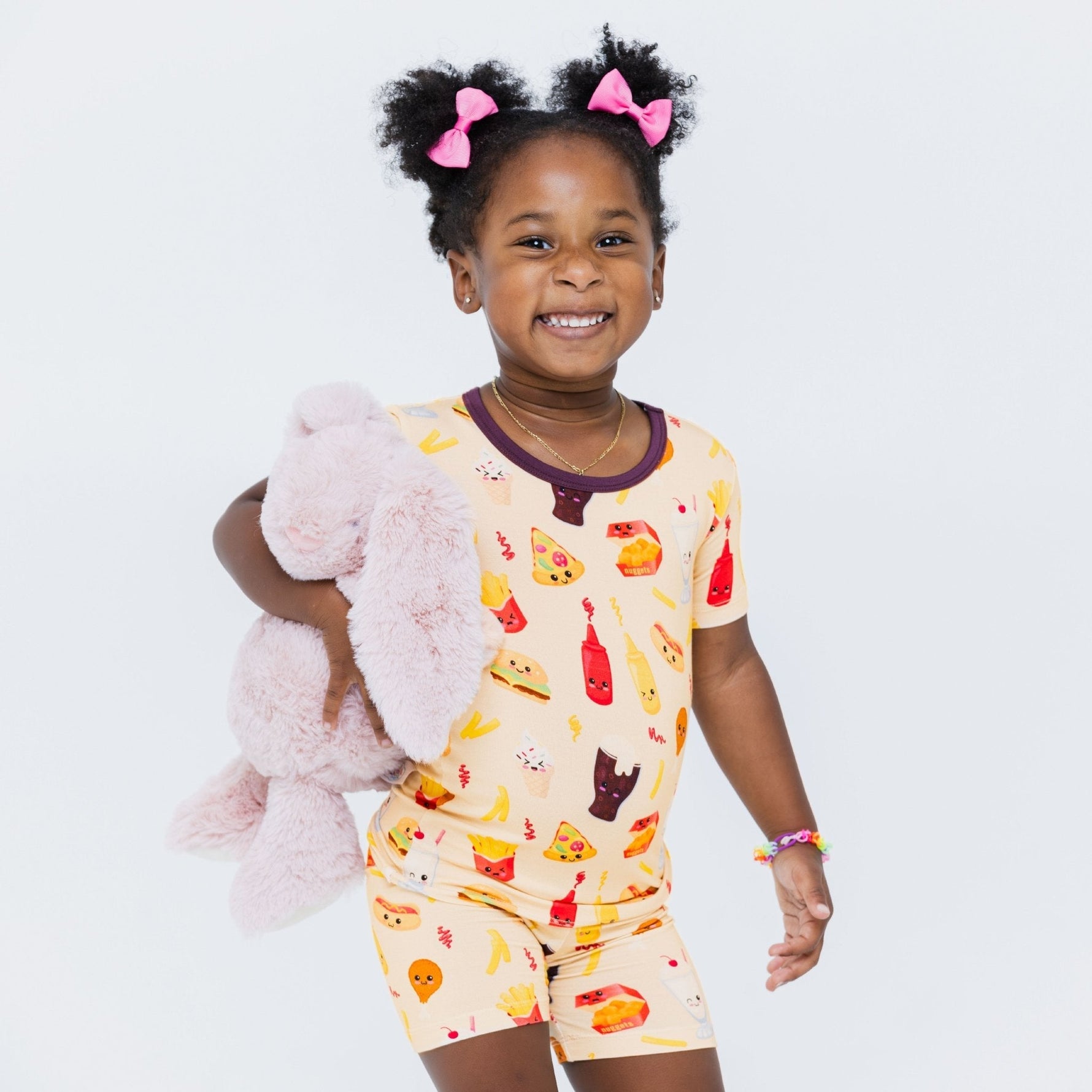 Bam & Stitch Blissful Bites Bamboo Short Sleeve Pajamas | Fast Food Print Set - 