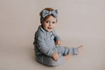 Three Little Tots Blissful Blue Baby Ribbed Playsuit with pockets - 