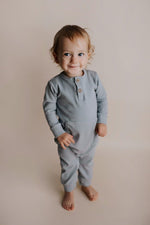 Three Little Tots Blissful Blue Baby Ribbed Playsuit with pockets - 