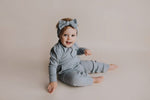 Three Little Tots Blissful Blue Baby Ribbed Playsuit with pockets - 