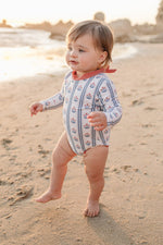Mebie Baby Block Print Floral One Piece Swimsuit - 