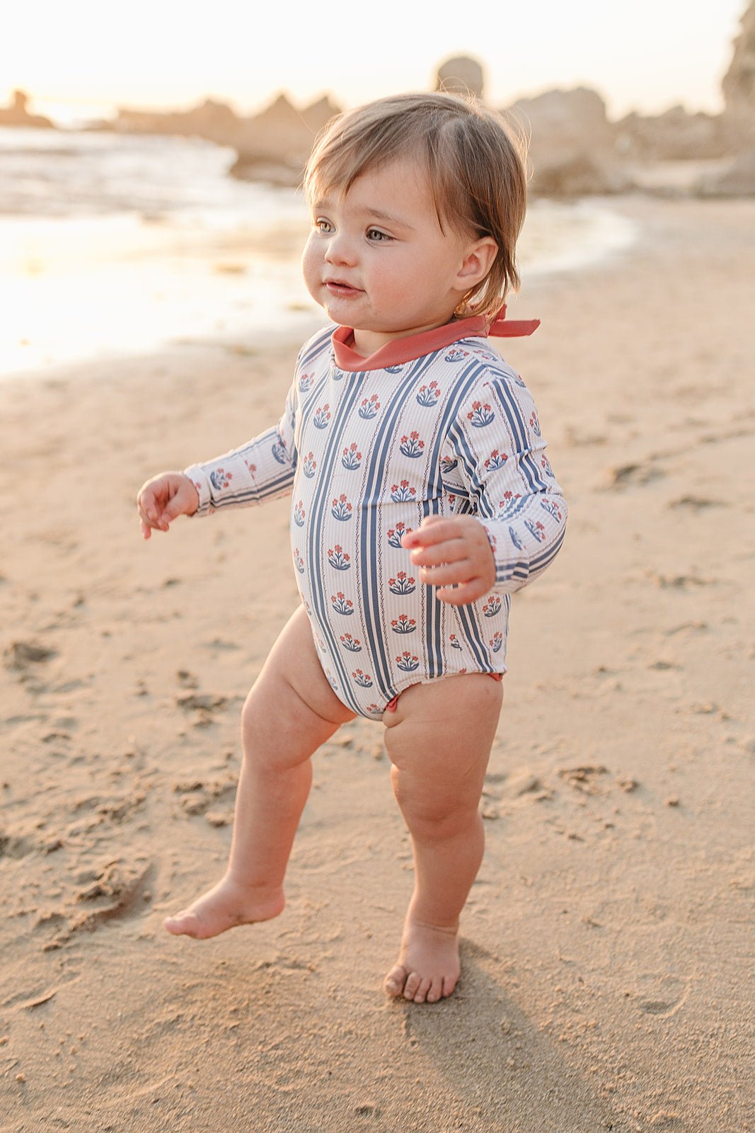 Mebie Baby Block Print Floral One Piece Swimsuit - 