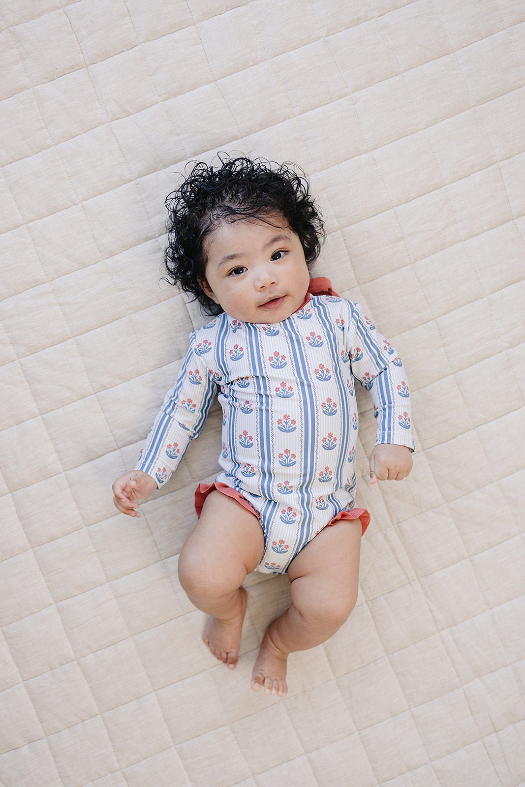 Mebie Baby Block Print Floral One Piece Swimsuit - 