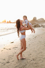 Mebie Baby Block Print Floral Women Two Piece Swimsuit Vintage Inspired Beachwear - 