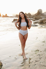 Mebie Baby Block Print Floral Women Two Piece Swimsuit Vintage Inspired Beachwear - 