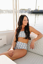 Mebie Baby Block Print Floral Women Two Piece Swimsuit Vintage Inspired Beachwear - 