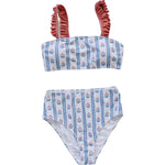 Mebie Baby Block Print Floral Women Two Piece Swimsuit Vintage Inspired Beachwear - 