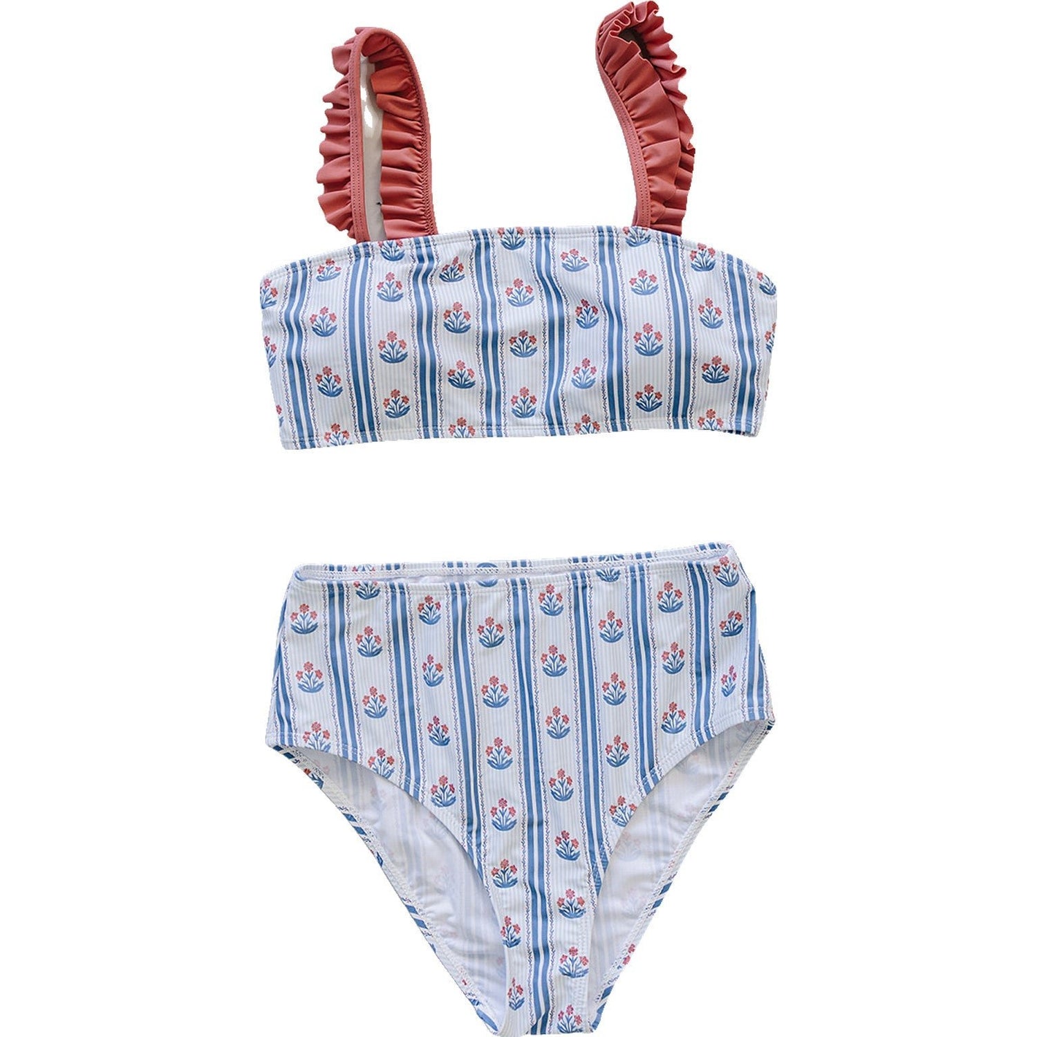 Mebie Baby Block Print Floral Women Two Piece Swimsuit Vintage Inspired Beachwear - 