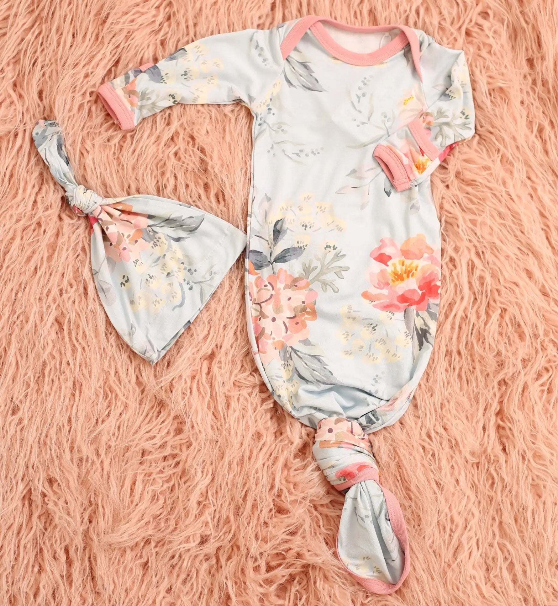 Bestaroo Blossom Snooze Gown And Hat Set For 0 To 3 Months Bamboo Sleepwear With Mittens - 