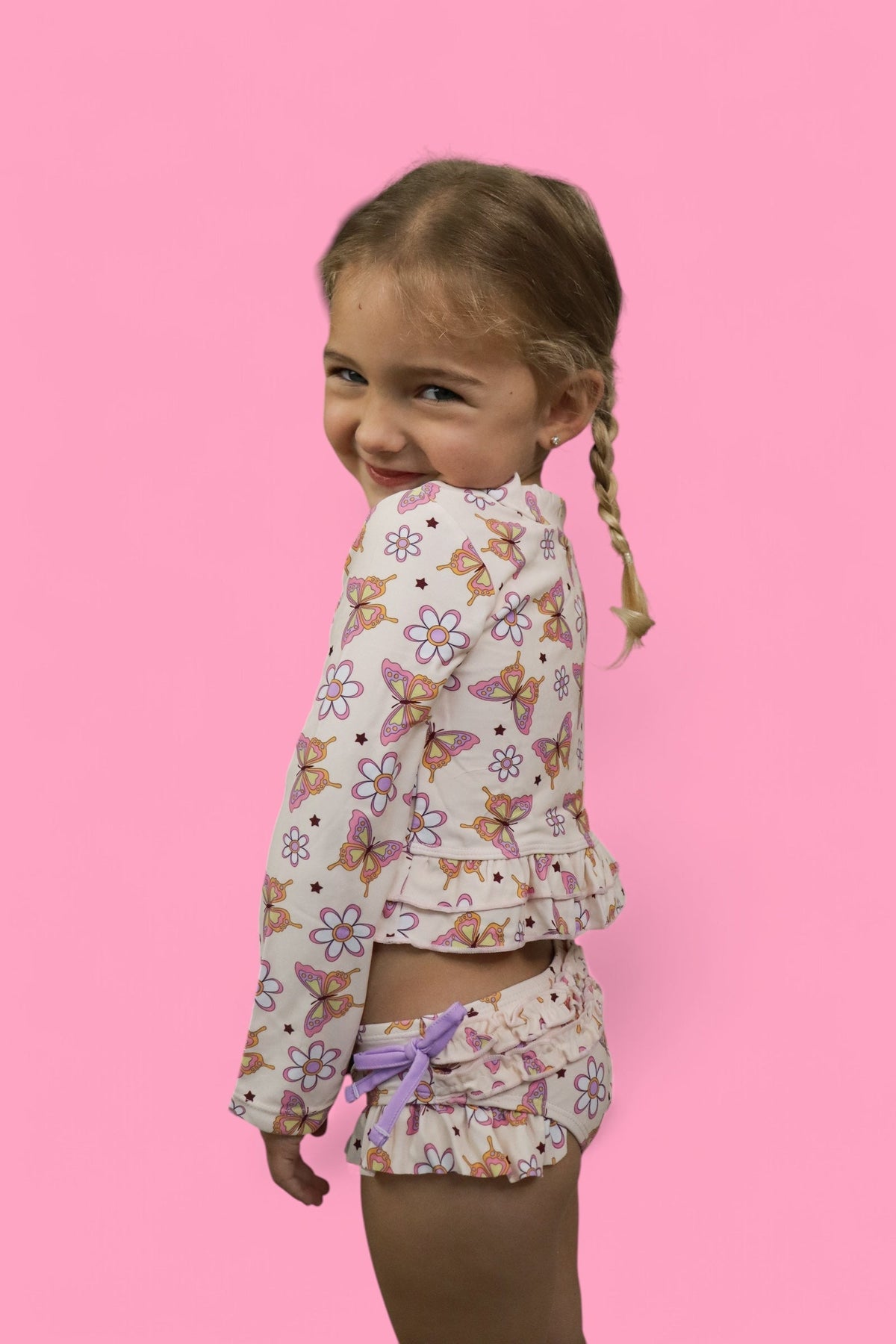 DREAM BIG LITTLE CO BLOSSOMIN’ BUTTERFLY DREAM 2 - PIECE RASH GUARD RUFFLE SWIM SUITEveretts Place