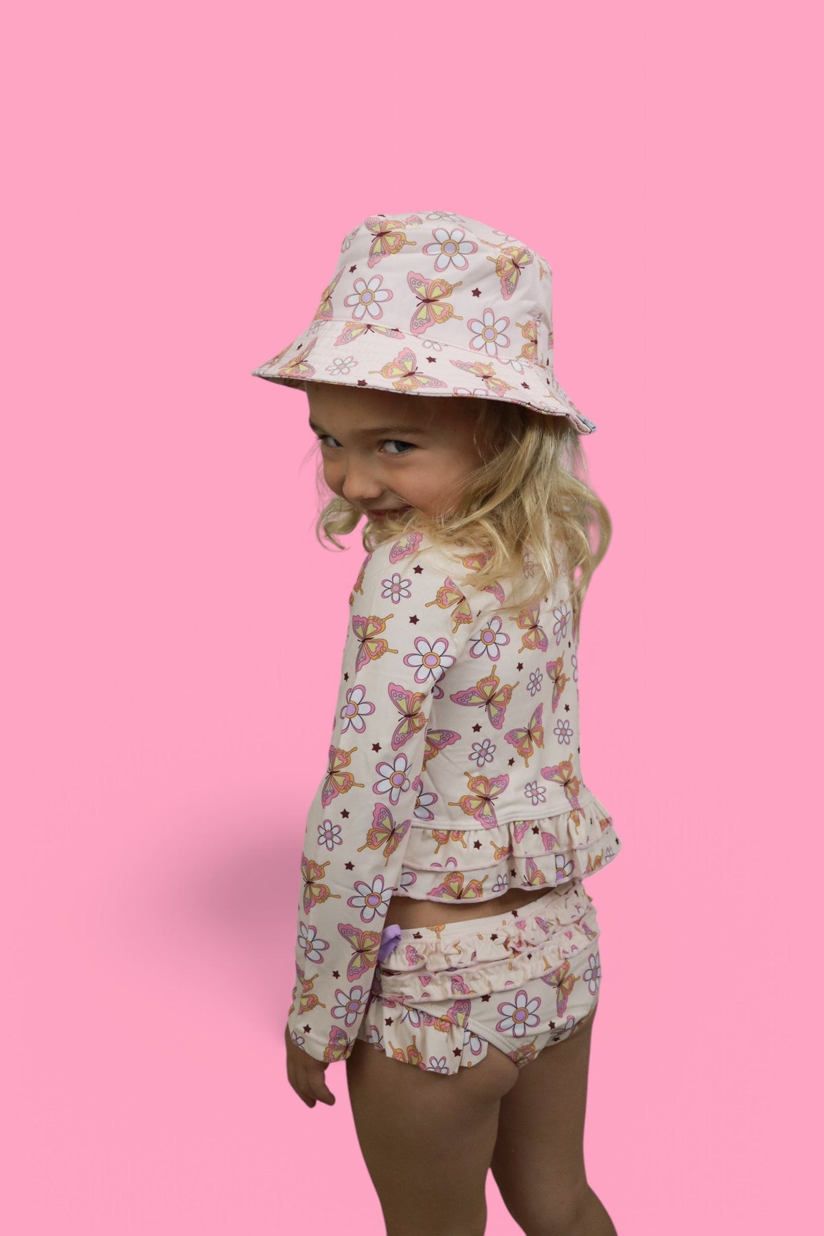 DREAM BIG LITTLE CO BLOSSOMIN’ BUTTERFLY DREAM 2 - PIECE RASH GUARD RUFFLE SWIM SUITEveretts Place
