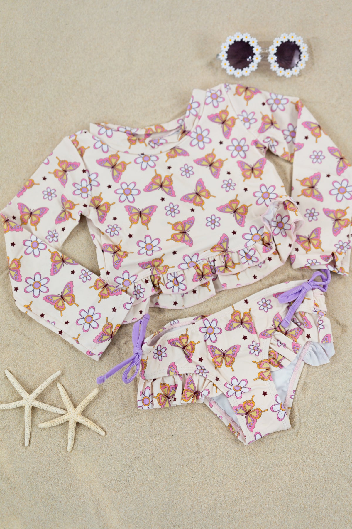 DREAM BIG LITTLE CO BLOSSOMIN’ BUTTERFLY DREAM 2 - PIECE RASH GUARD RUFFLE SWIM SUITEveretts Place