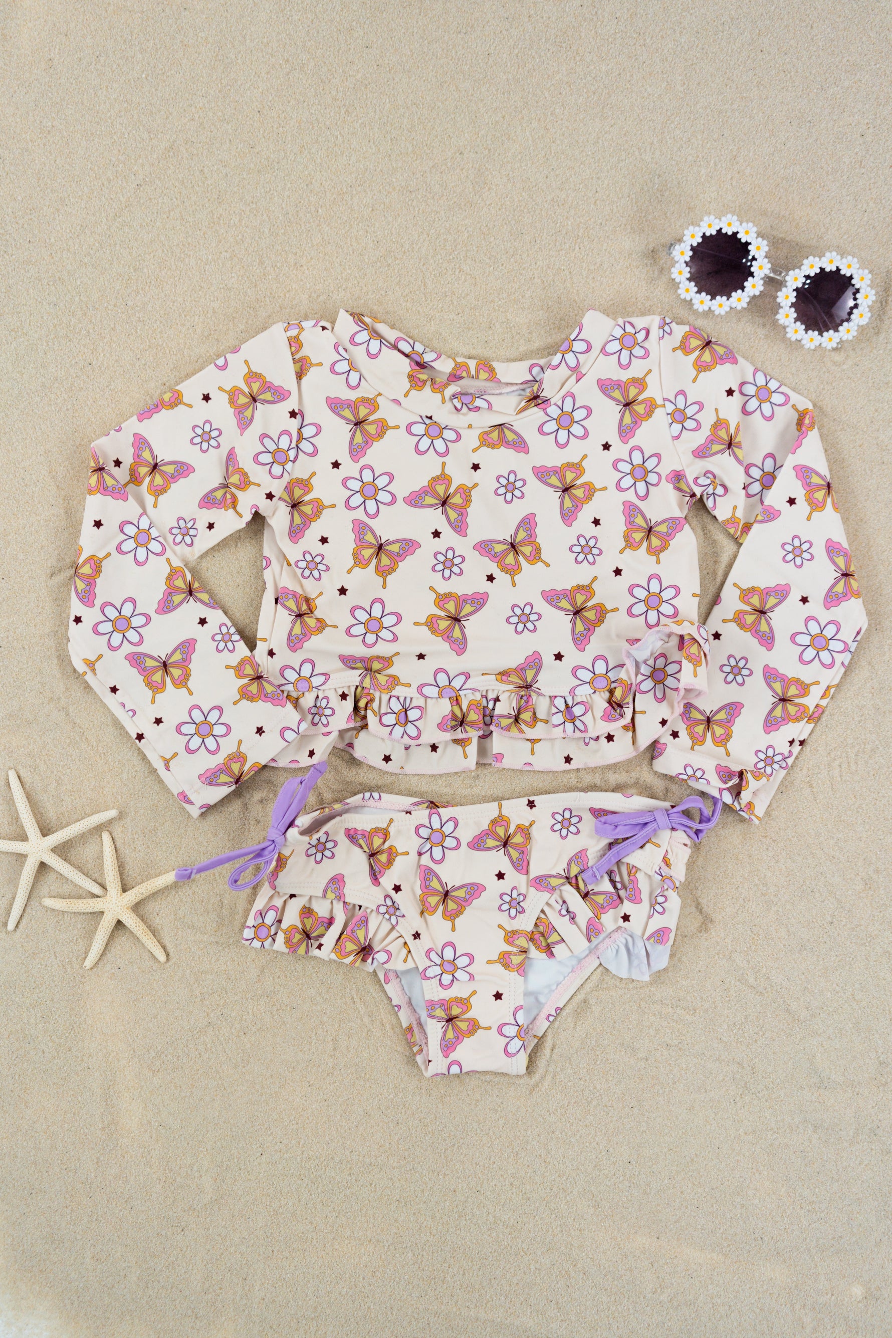 DREAM BIG LITTLE CO BLOSSOMIN’ BUTTERFLY DREAM 2 - PIECE RASH GUARD RUFFLE SWIM SUITEveretts Place