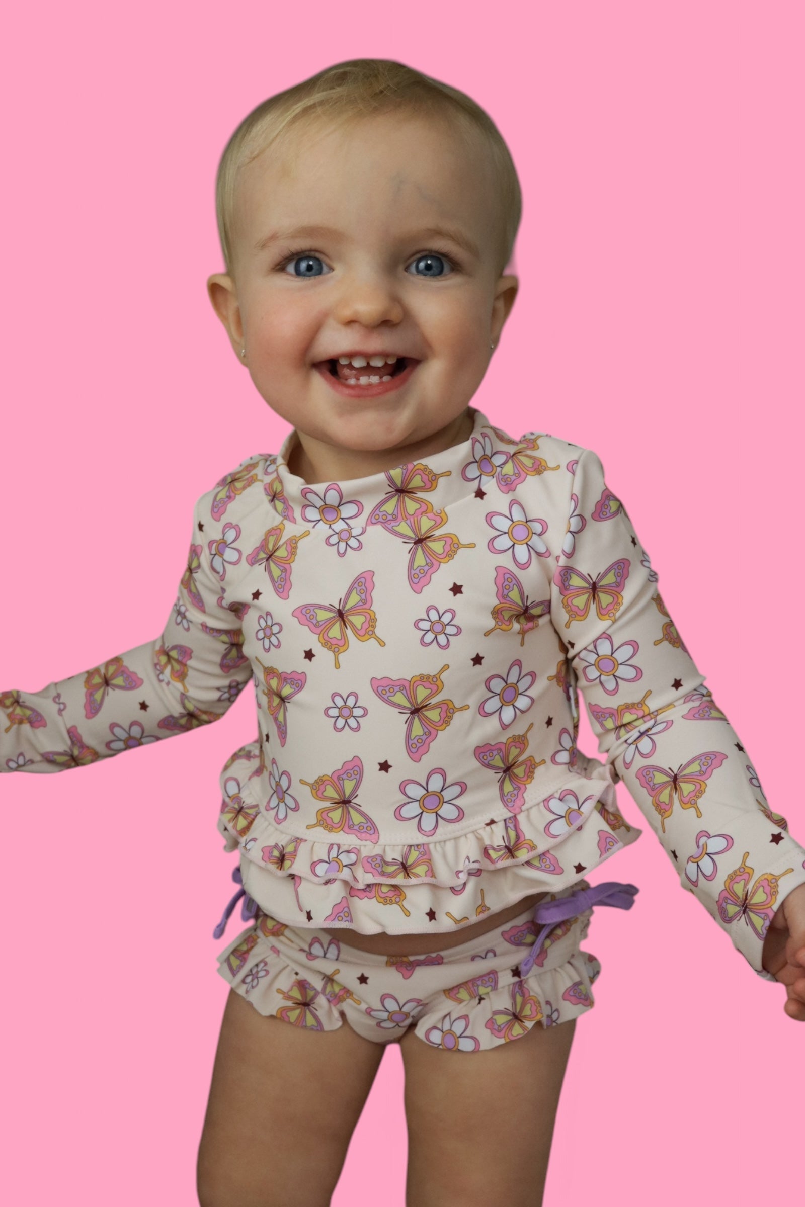 DREAM BIG LITTLE CO BLOSSOMIN’ BUTTERFLY DREAM 2 - PIECE RASH GUARD RUFFLE SWIM SUITEveretts Place