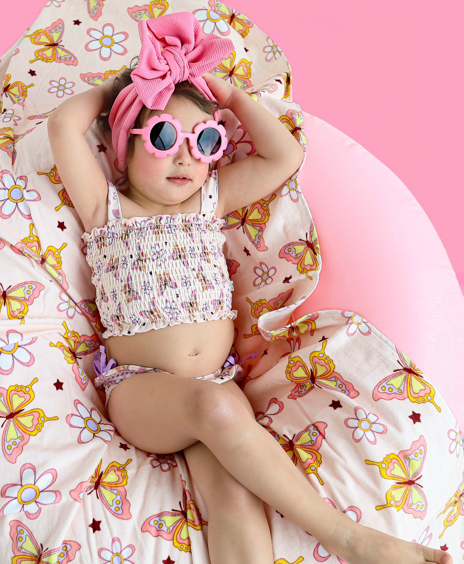 DREAM BIG LITTLE CO BLOSSOMIN’ BUTTERFLY DREAM SMOCKED TANKINI TWO PIECE SWIM SUITEveretts Place