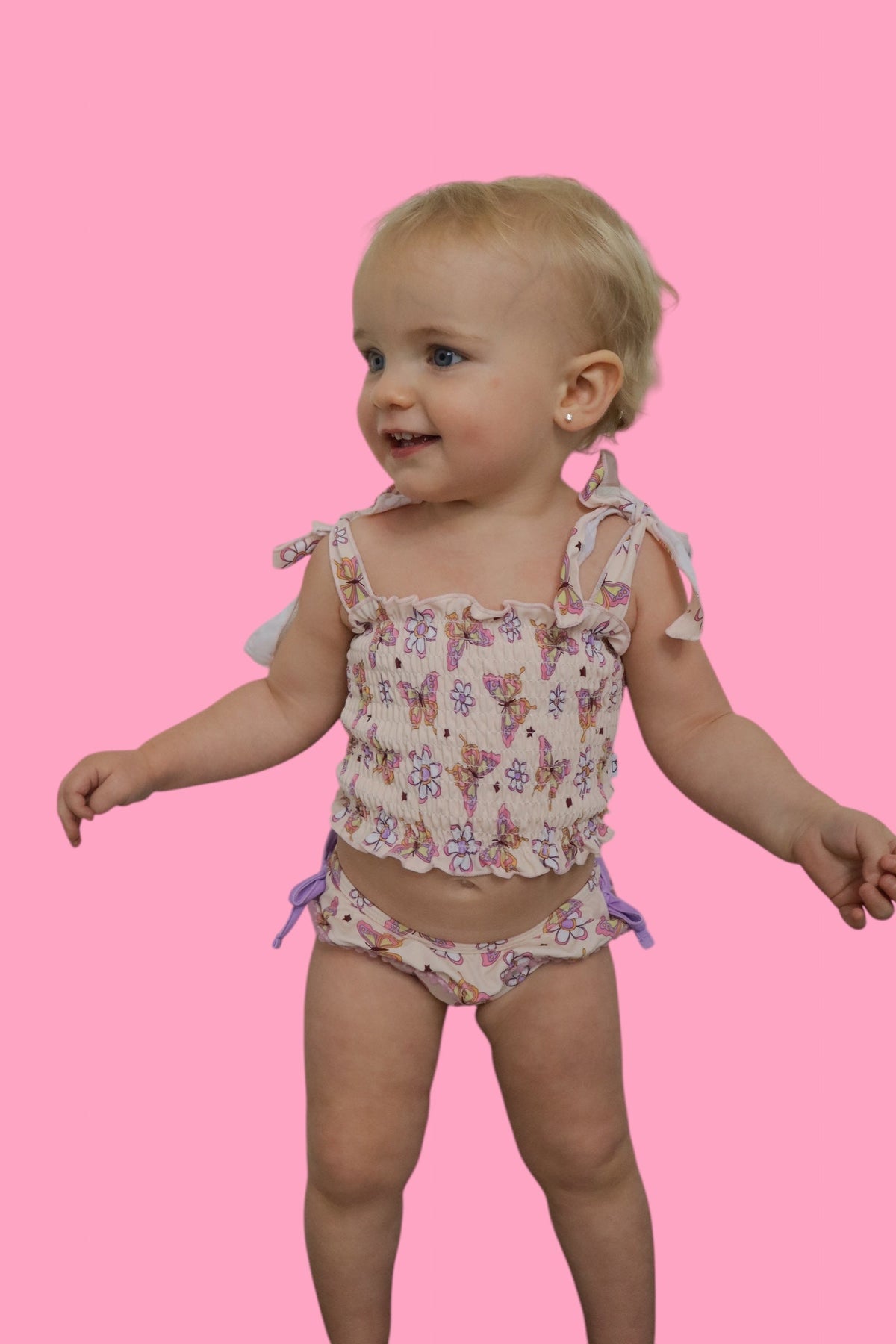 DREAM BIG LITTLE CO BLOSSOMIN’ BUTTERFLY DREAM SMOCKED TANKINI TWO PIECE SWIM SUITEveretts Place