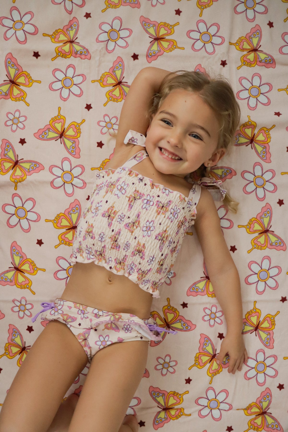 DREAM BIG LITTLE CO BLOSSOMIN’ BUTTERFLY DREAM SMOCKED TANKINI TWO PIECE SWIM SUITEveretts Place